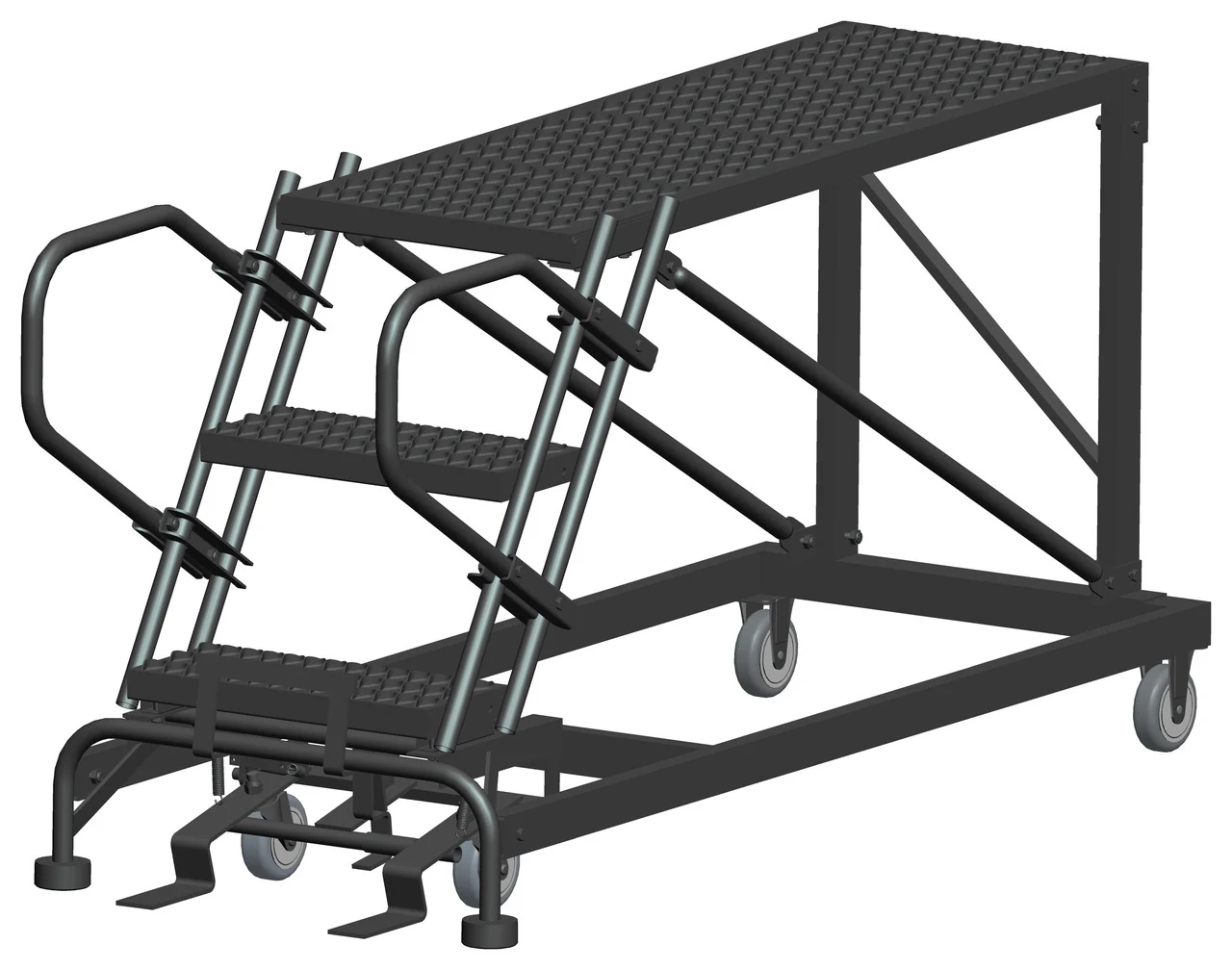Ballymore 50° Stairway Slope 3-Step Single Entry Work Platform, 33" base, 48" long platform, no handrails, serrated tread