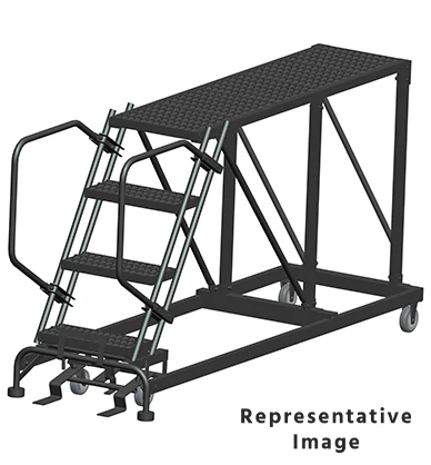 Ballymore 50° Stairway Slope 4-Step Single Entry Work Platform, 33" base, 60" long platform, no handrails, serrated tread