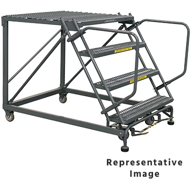 Ballymore 50° Stairway Slope 4-Step Single Entry Work Platform, 38" base, 48" long platform, no handrails, serrated tread