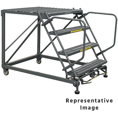 Ballymore 50° Stairway Slope 4-Step Single Entry Work Platform, 38" base, 60" long platform, no handrails, serrated tread