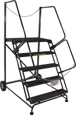 Ballymore Truck & Dock Access 50° Stairway Slope 5-Step Rolling Ladder, 32" base, 21" top step, serrated tread
