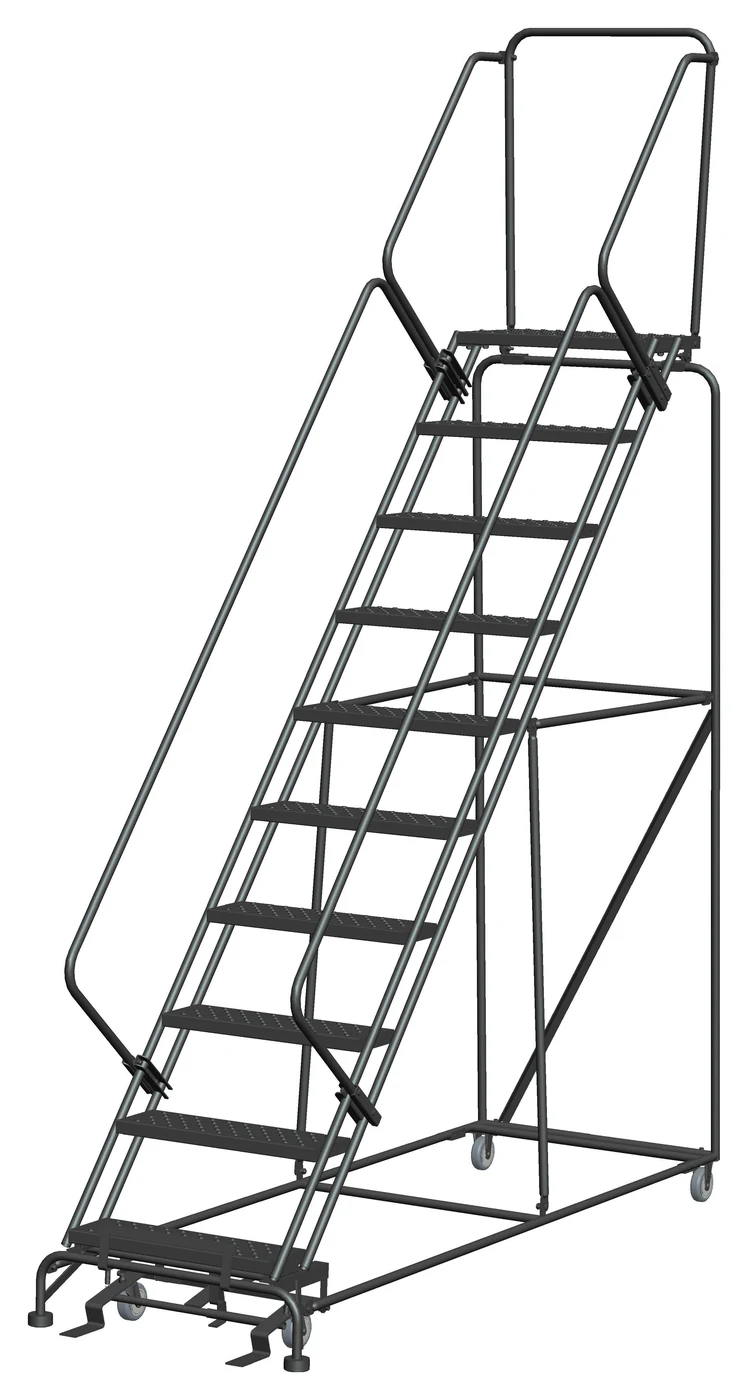 Ballymore 50° Stairway Slope 10-Step Rolling Ladder, 32" base, 14" top step