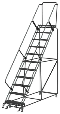 Ballymore 50° Stairway Slope 11-Step Rolling Ladder, 32" base, 14" top step