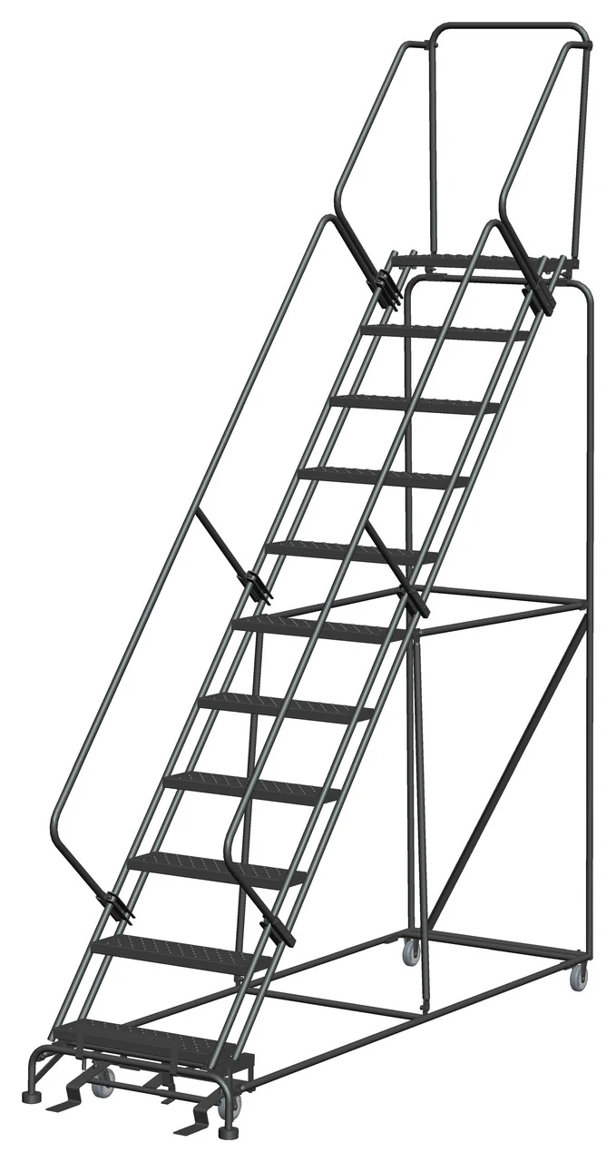 Ballymore 50° Stairway Slope 11-Step Rolling Ladder, 32" base, 14" top step