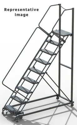 Ballymore 50° Stairway Slope 12-Step Rolling Exit Ladder, 32" base, 14" top step, expanded metal tread, rear exit