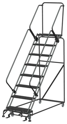 Ballymore 50° Stairway Slope 8-Step Rolling Ladder, 32" base, 14" top step