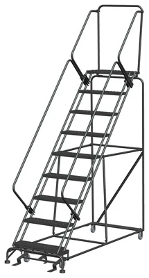 Ballymore 50° Stairway Slope 9-Step Rolling Ladder, 32" base, 14" top step
