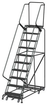 Ballymore Weight-Actuated All-Directional 10-Step Rolling Ladder, 32" base, 14" top step