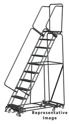 Ballymore Weight-Actuated All-Directional 10-Step Rolling Ladder, 32" base, 21" top step