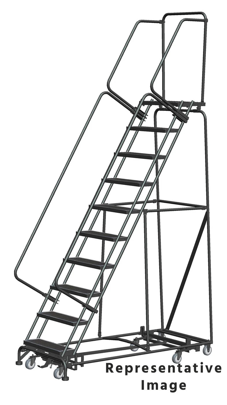 Ballymore Weight-Actuated All-Directional 10-Step Rolling Ladder, 32" base, 28" top step