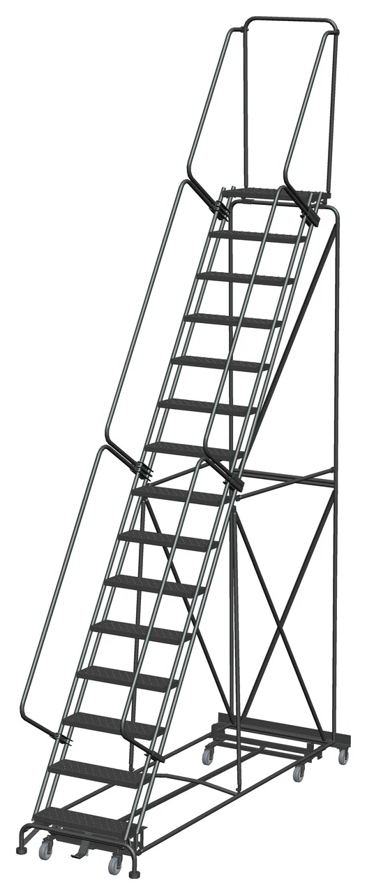 Ballymore Weight-Actuated All-Directional 15-Step Rolling Ladder, 40" base, 14" top step