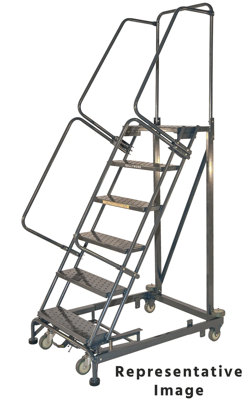 Ballymore Monster Line 7-Step Rolling Ladder, 32" base, 14" top step, 800 lb capacity, perforated tread
