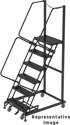 Ballymore Weight-Actuated 50° Stairway Slope 11-Step Rolling Exit Ladder, 32" base, 28" top step, expanded metal tread, right exit