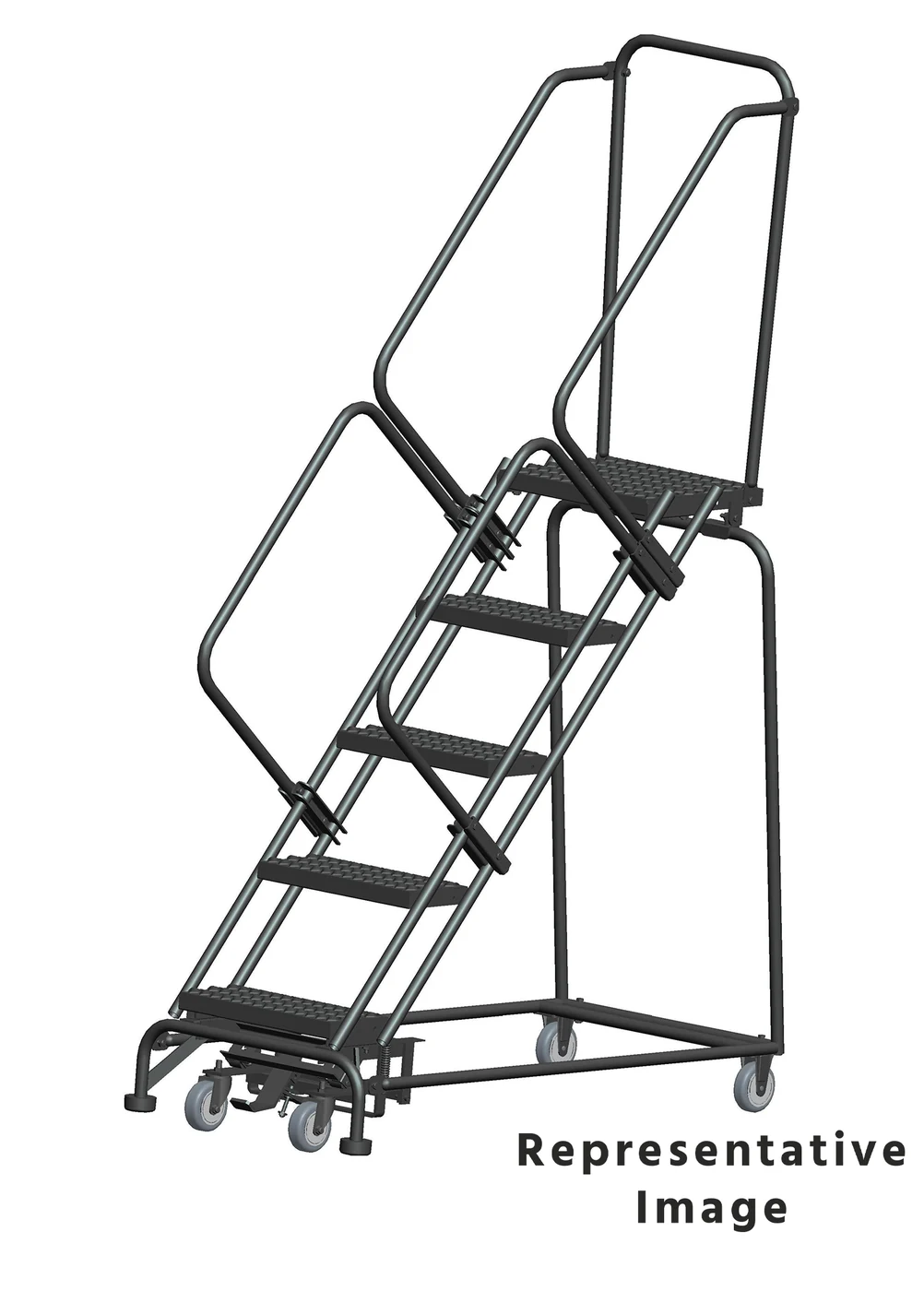 Ballymore Weight-Actuated 50° Stairway Slope 5-Step Rolling Ladder, 32" base, 14" top step