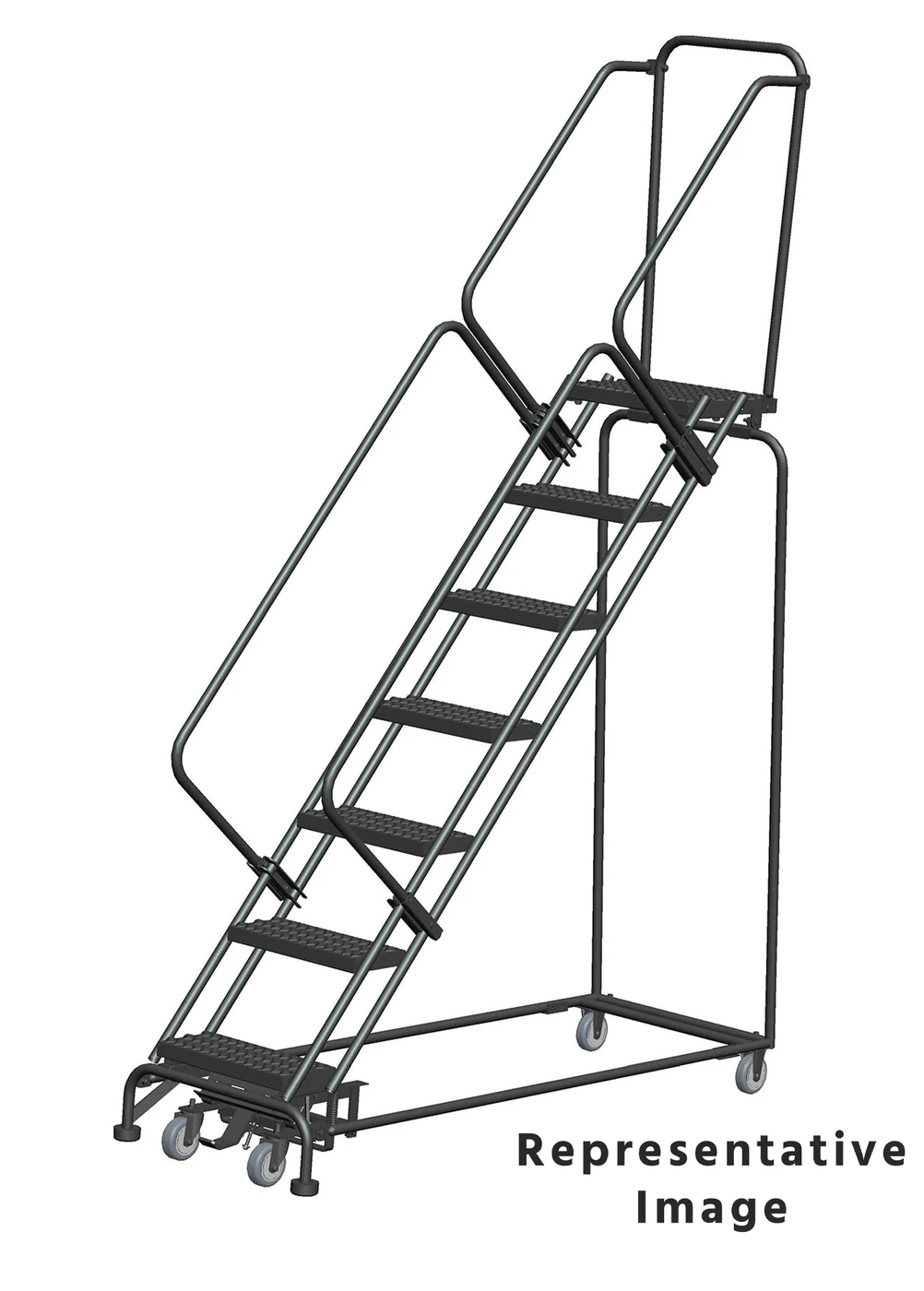 Ballymore Weight-Actuated 50° Stairway Slope 7-Step Rolling Ladder, 24" base, 21" top step