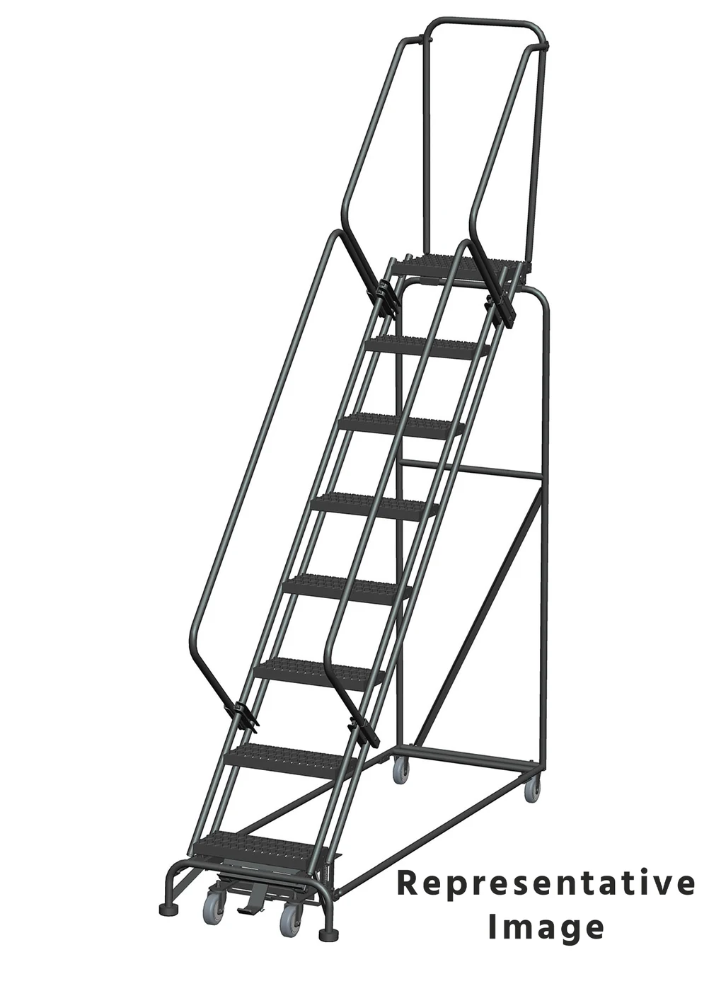 Ballymore Weight-Actuated 50° Stairway Slope 8-Step Rolling Ladder, 24" base, 28" top step