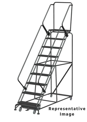 Ballymore Weight-Actuated 50° Stairway Slope 9-Step Rolling Ladder, 32" base, 14" top step
