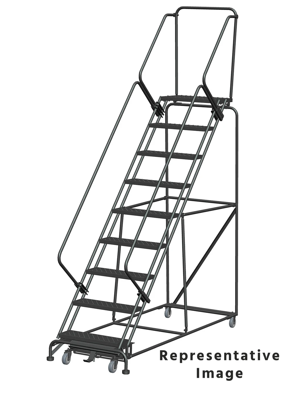 Ballymore Weight-Actuated 50° Stairway Slope 9-Step Rolling Ladder, 32" base, 14" top step