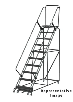 Ballymore Weight-Actuated 50° Stairway Slope 10-Step Rolling Ladder, 32" base, 28" top step