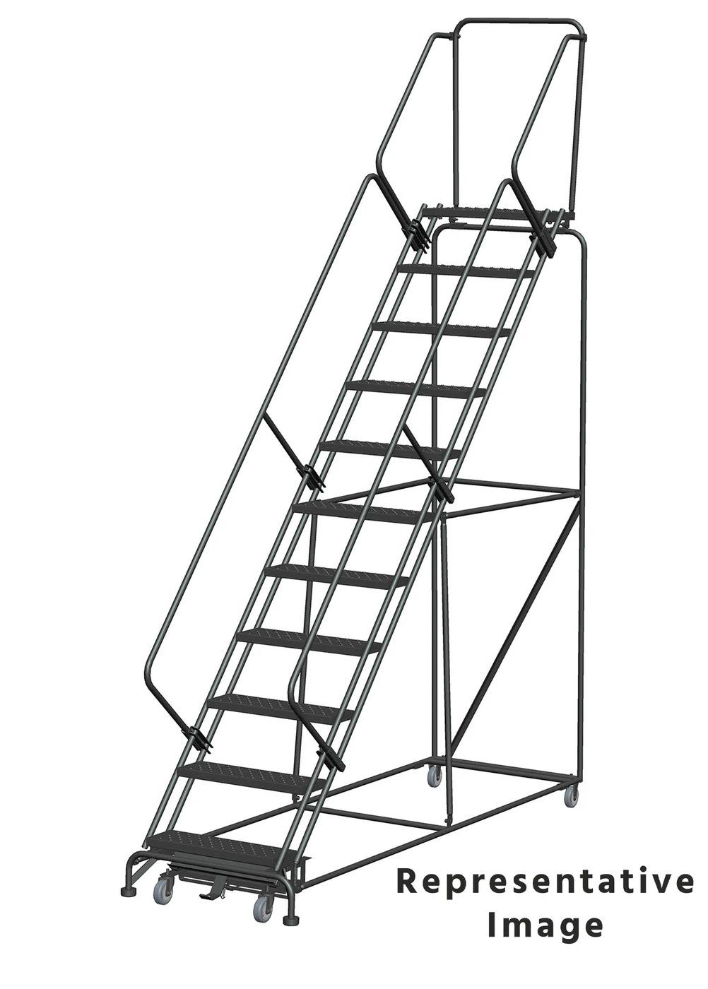 Ballymore Weight-Actuated 50° Stairway Slope 12-Step Rolling Ladder, 32" base, 21" top step