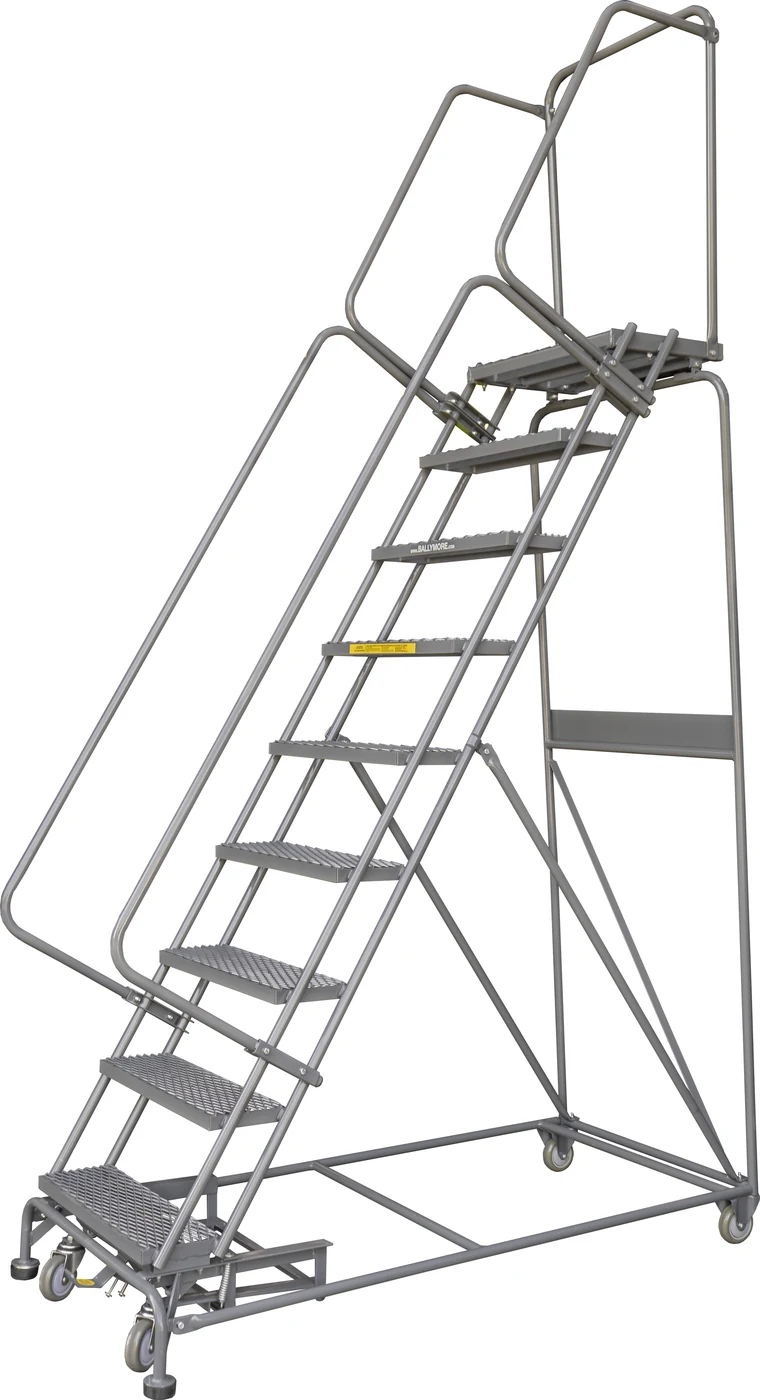Ballymore Weight-Actuated 9-Step Rolling Ladder, 32" base, 14" top step