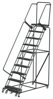 Ballymore Weight-Actuated 10-Step Rolling Ladder, 32" base, 14" top step