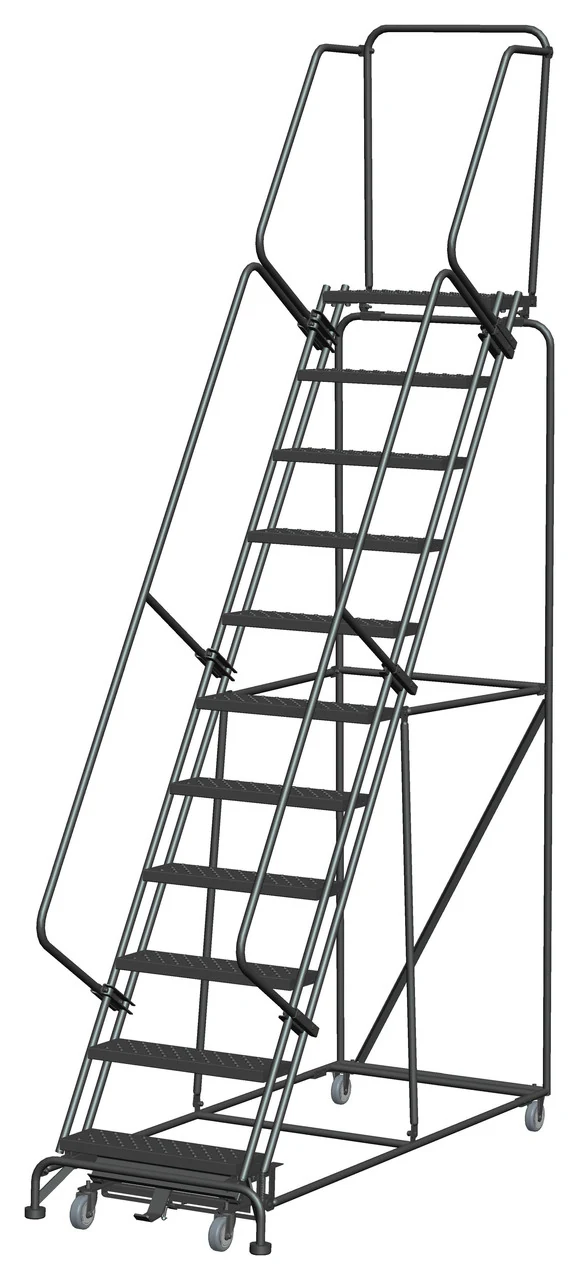 Ballymore Weight-Actuated 11-Step Rolling Ladder, 32" base, 14" top step