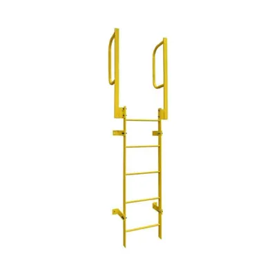 Ballymore WLFS0215-Y 15-Rung Yellow Steel Fixed Safety Ladder with Walk-Thru Guardrails