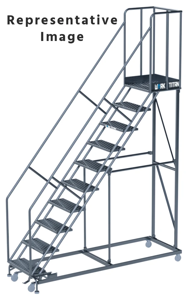 Ballymore Work Titan Heavy-Duty 8-Step Rolling Ladder, 32" base, 21" top step, 800 lb capacity, perforated tread