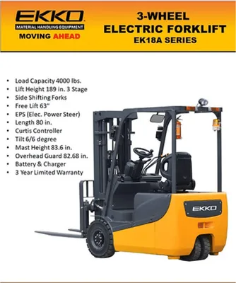 EKKO EK18AH 3 Wheel Electric Forklift