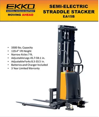 EKKO EA15B Semi-Electric Straddle Stacker