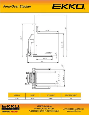 Semi-Electric Stacker EA15E, 3,300 lbs. Capacity