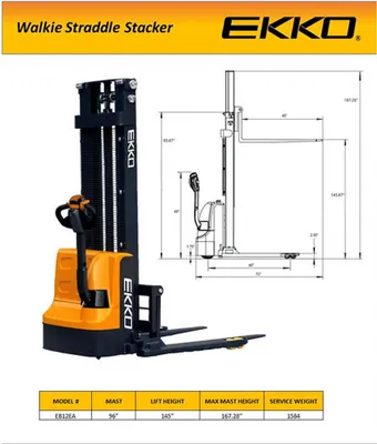 EKKO EB12EA Full Powered Straddle Stacker