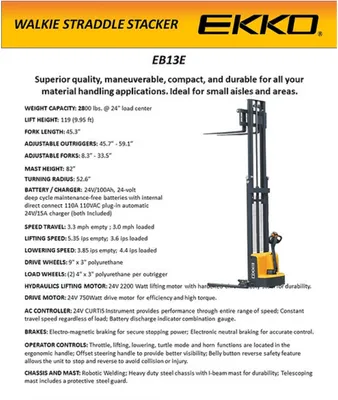 EKKO EB13E-138 Full Powered Straddle Stacker
