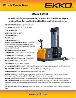 EKKO Lifts EH15T pallet stacker shown from an alternate angle