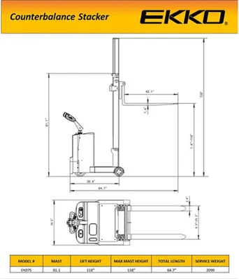 EKKO EK07S Electrical Counterbalance Walkie Stacker
