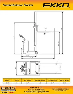 EKKO Lifts EK07S pallet stacker shown from an alternate angle