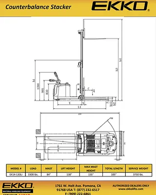 EKKO Lifts EK14-130Li pallet stacker shown from an alternate angle