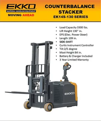 EKKO EK14S-130 Electric Counterbalanced Walkie Stacker