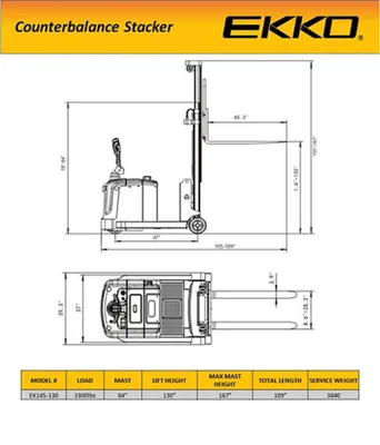 EKKO EK14S-130 Electric Counterbalanced Walkie Stacker