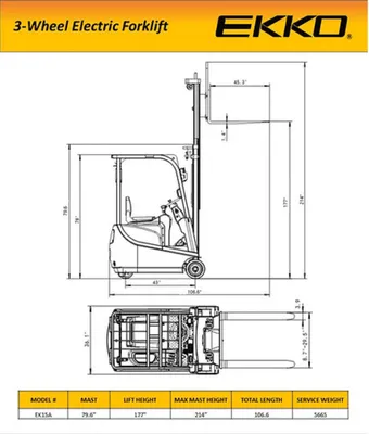 EKKO EK15A 3 Wheel Electric Forklift