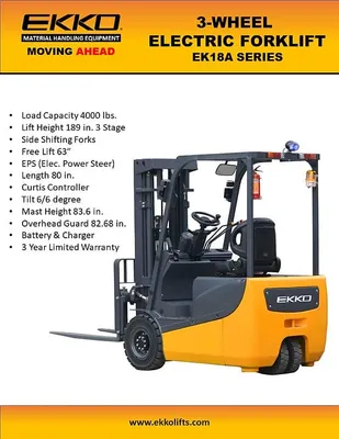 EKKO EK18A 3 Wheel Electric Forklift PDF