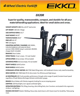 EKKO EK20R 4 Wheel Electric Forklift