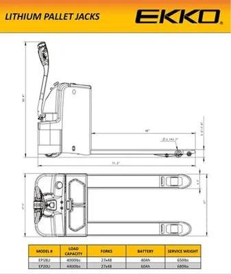 EKKO EP18LI Lithium Iron Electric Walkie Pallet Jack