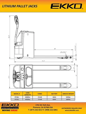EKKO Lifts EP20LI pallet jack shown from an alternate angle