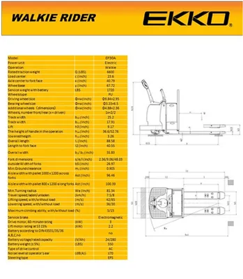 EKKO EP30A Electric Rider Pallet Jack