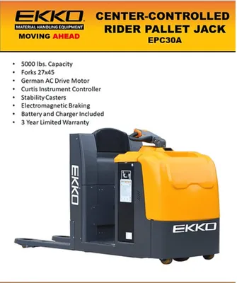 EKKO EPC30A Electric Center-Controlled Rider Pallet Jack