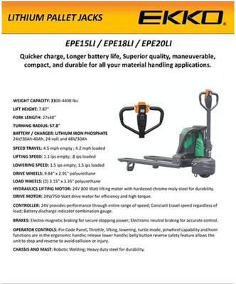 EKKO EPE15LI Fully Electric Pallet Jack