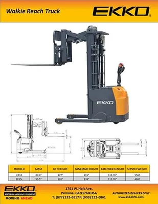 EKKO Lifts ER15 pallet stacker shown from an alternate angle
