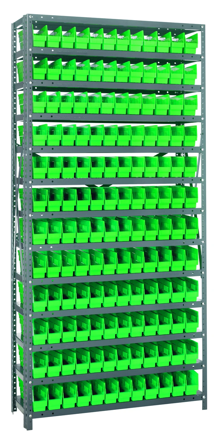 Quantum 1275-100GN Shelving Unit, 12"D x 36"L x 75"H, 400 lb capacity, Galvanized